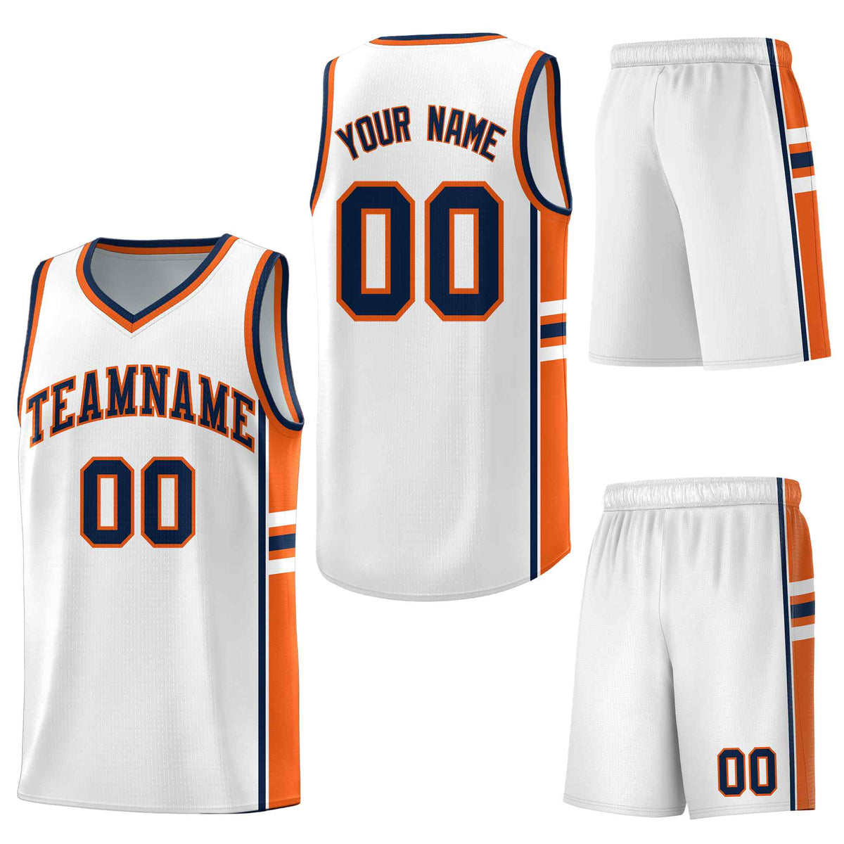 Custom White Orange Classic Color Block Wrinkle-Resistant Varsity Uniform Basketball Jersey