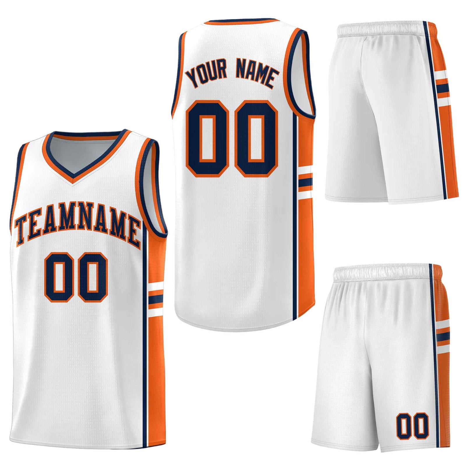 Custom White Orange Classic Color Block Wrinkle-Resistant Varsity Uniform Basketball Jersey