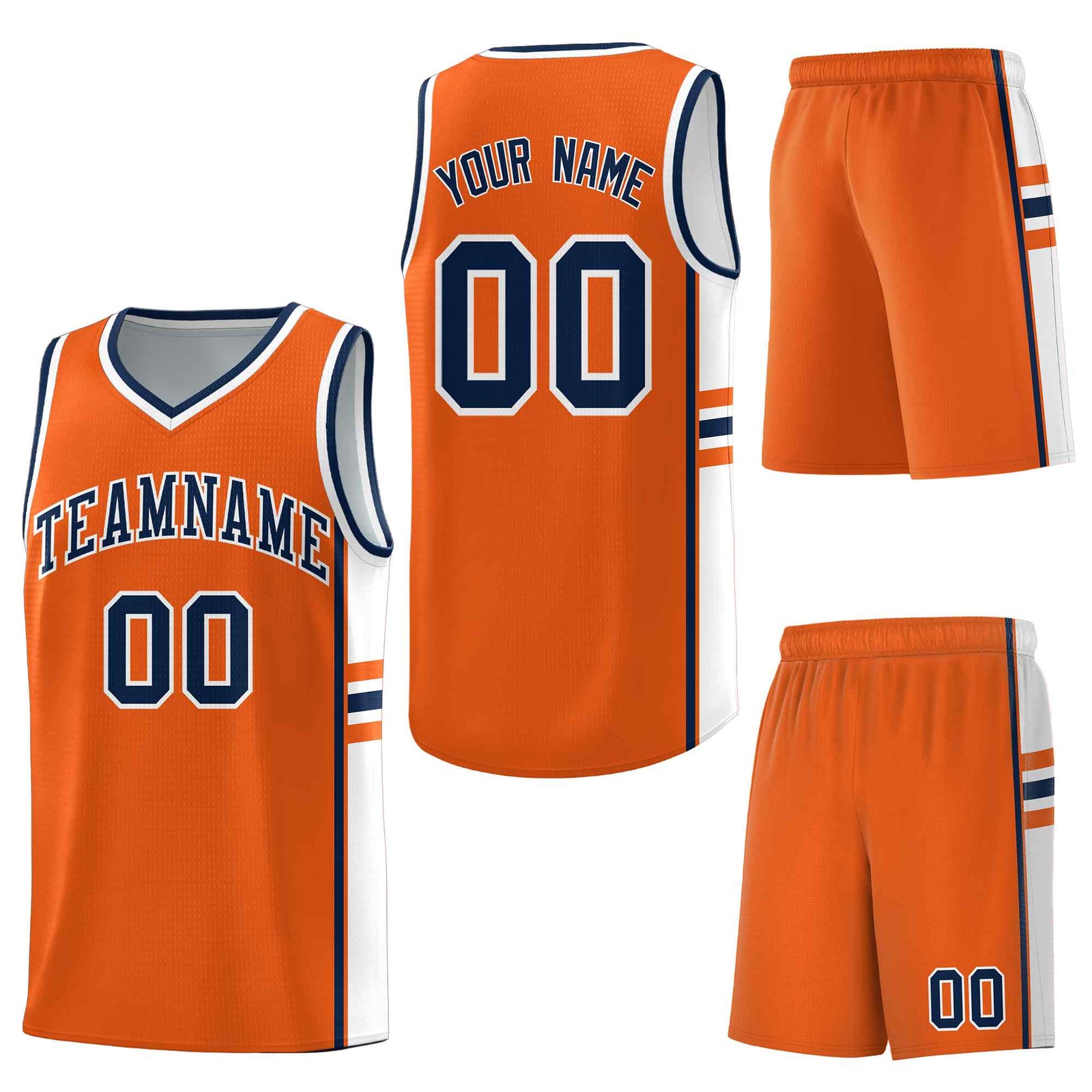 Custom Orange White Classic Color Block Breathable Varsity Uniform Basketball Jersey