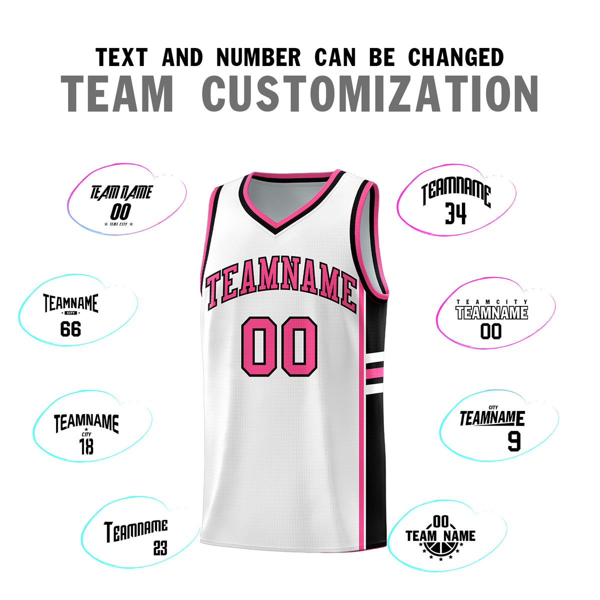 Custom Youth Basketball Jersey - White Pink Personalized Varsity Two-Tone Uniform