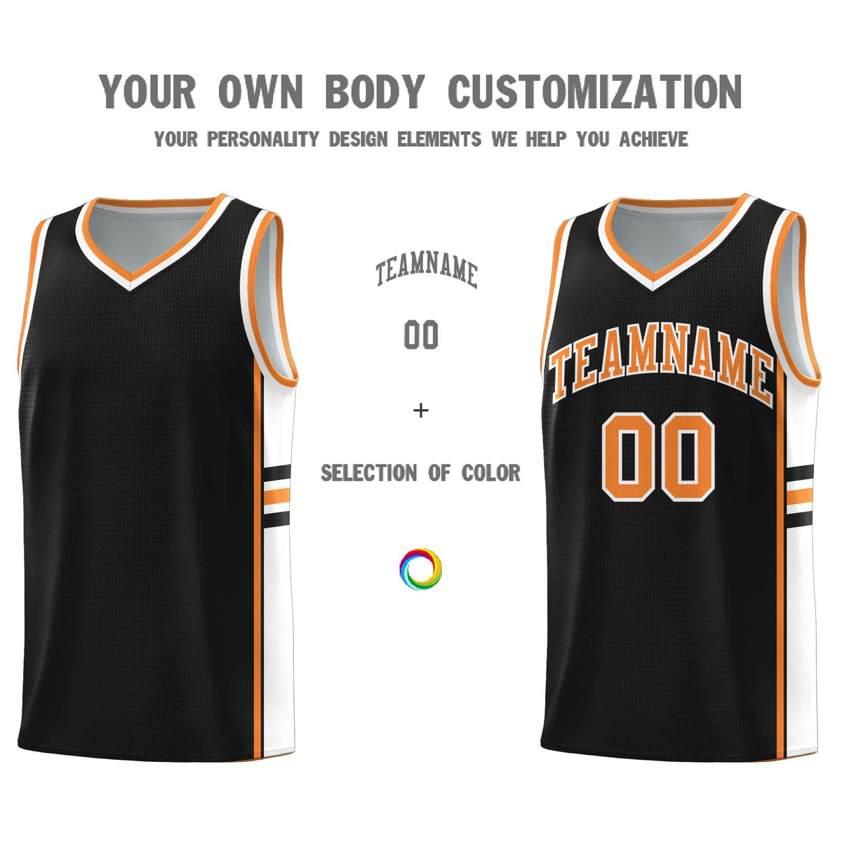 Custom Youth Basketball Jersey - Black Gold Orange Two-Tone Classic Varsity Uniform