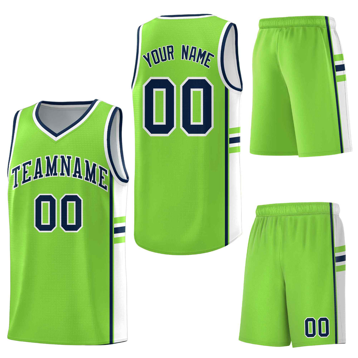 Custom Fluorescent Green White Classic Color Block Breathable Personalized Uniform Basketball Jersey