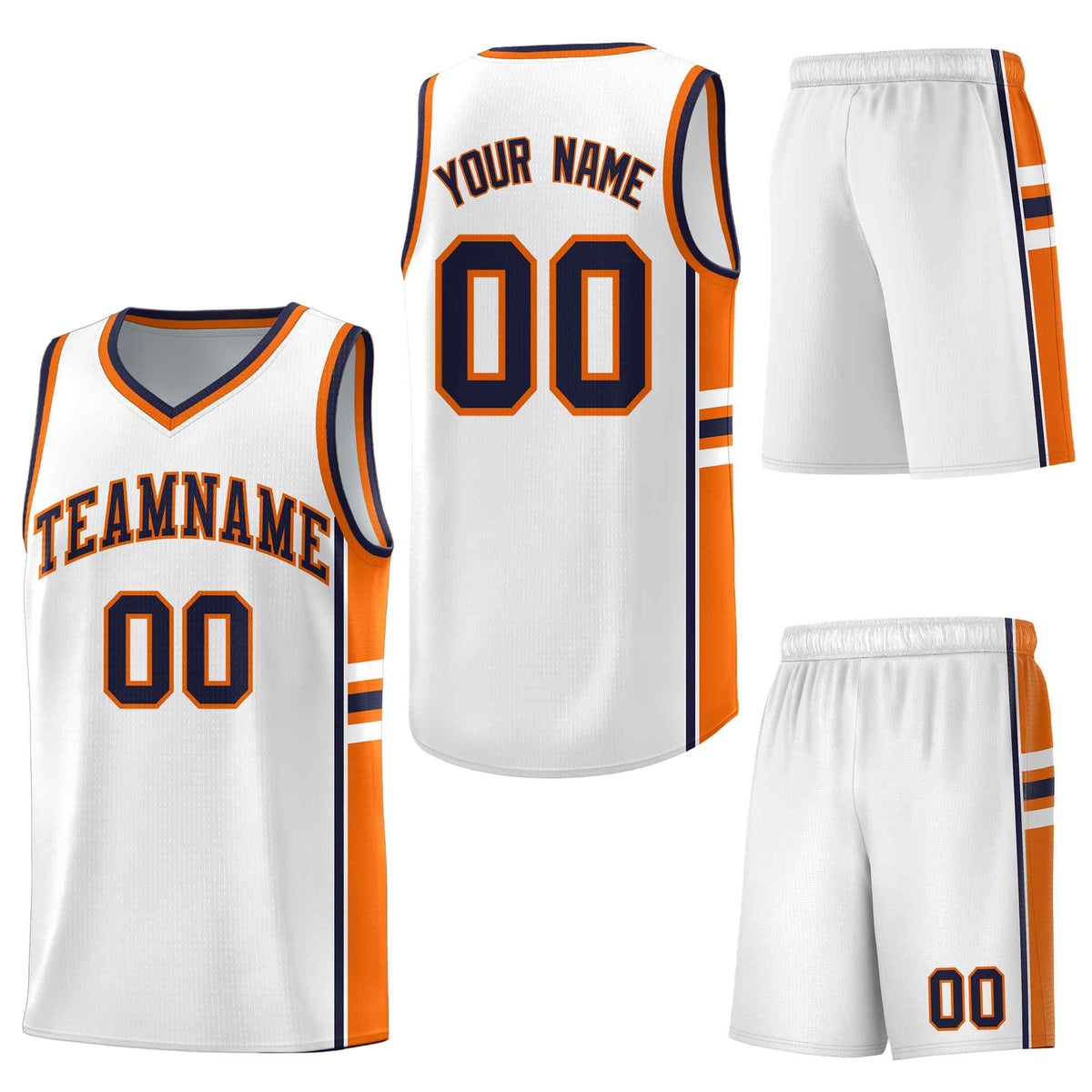 Custom White Orange Classic Color Block Breathable Varsity Uniform Basketball Jersey