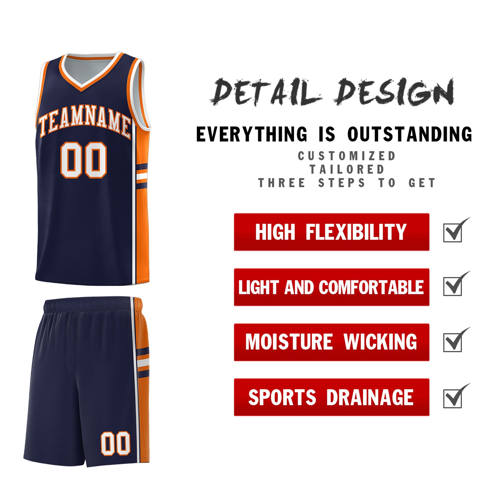 Custom Youth Basketball Jersey - Navy Orange Two-Tone Classic Varsity Uniform
