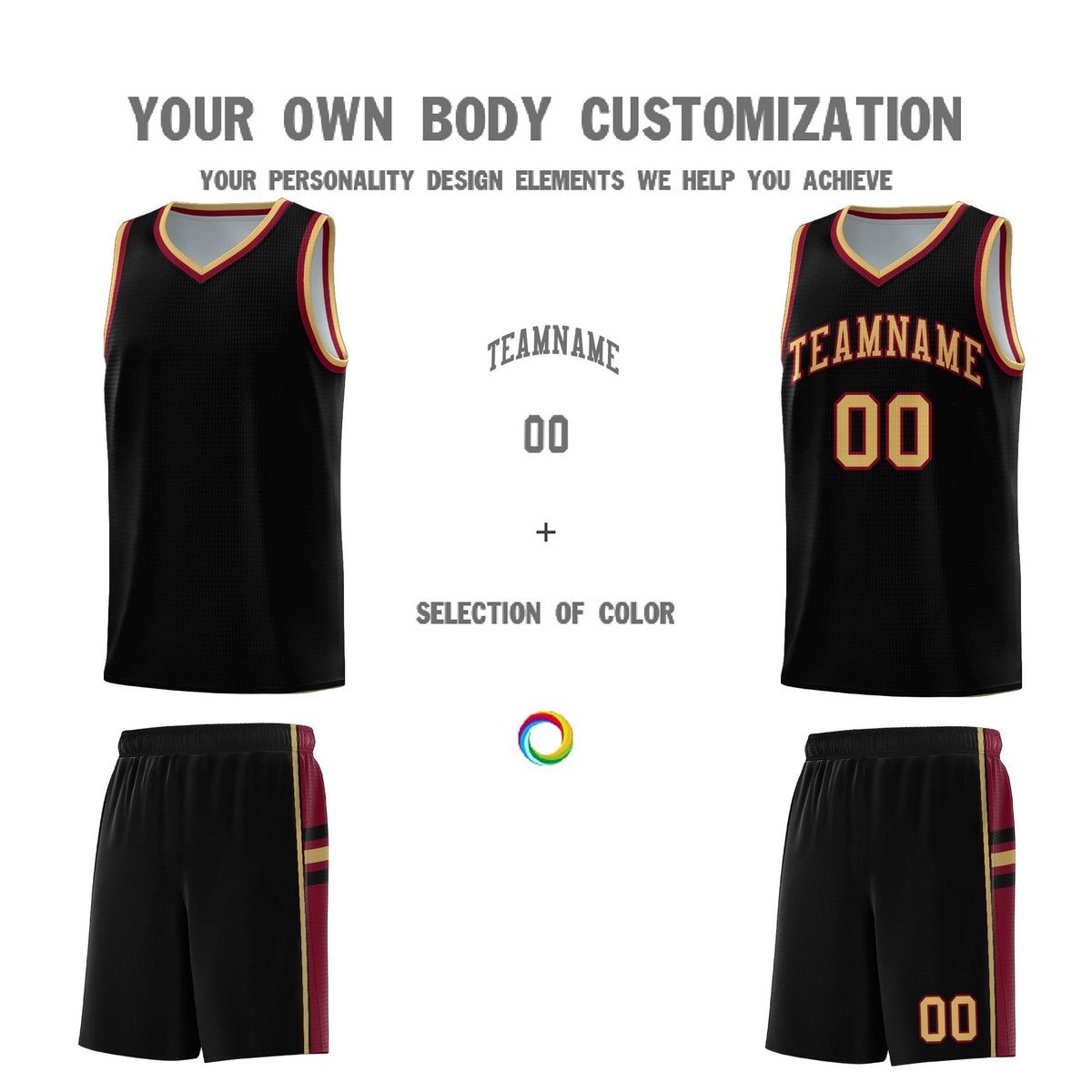 Custom Youth Basketball Jersey - Black Crimson Two-Tone Varsity Jersey Set