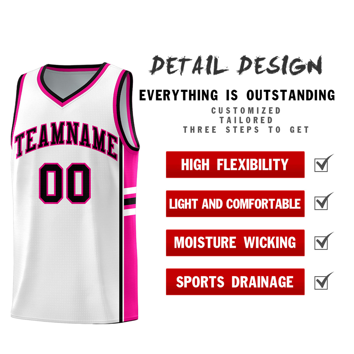 Custom Youth Basketball Jersey - White Pink Two-Tone Varsity Jersey Set