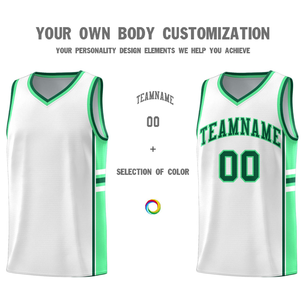 Custom Youth Basketball Jersey - White Green Two-Tone Varsity Jersey Set