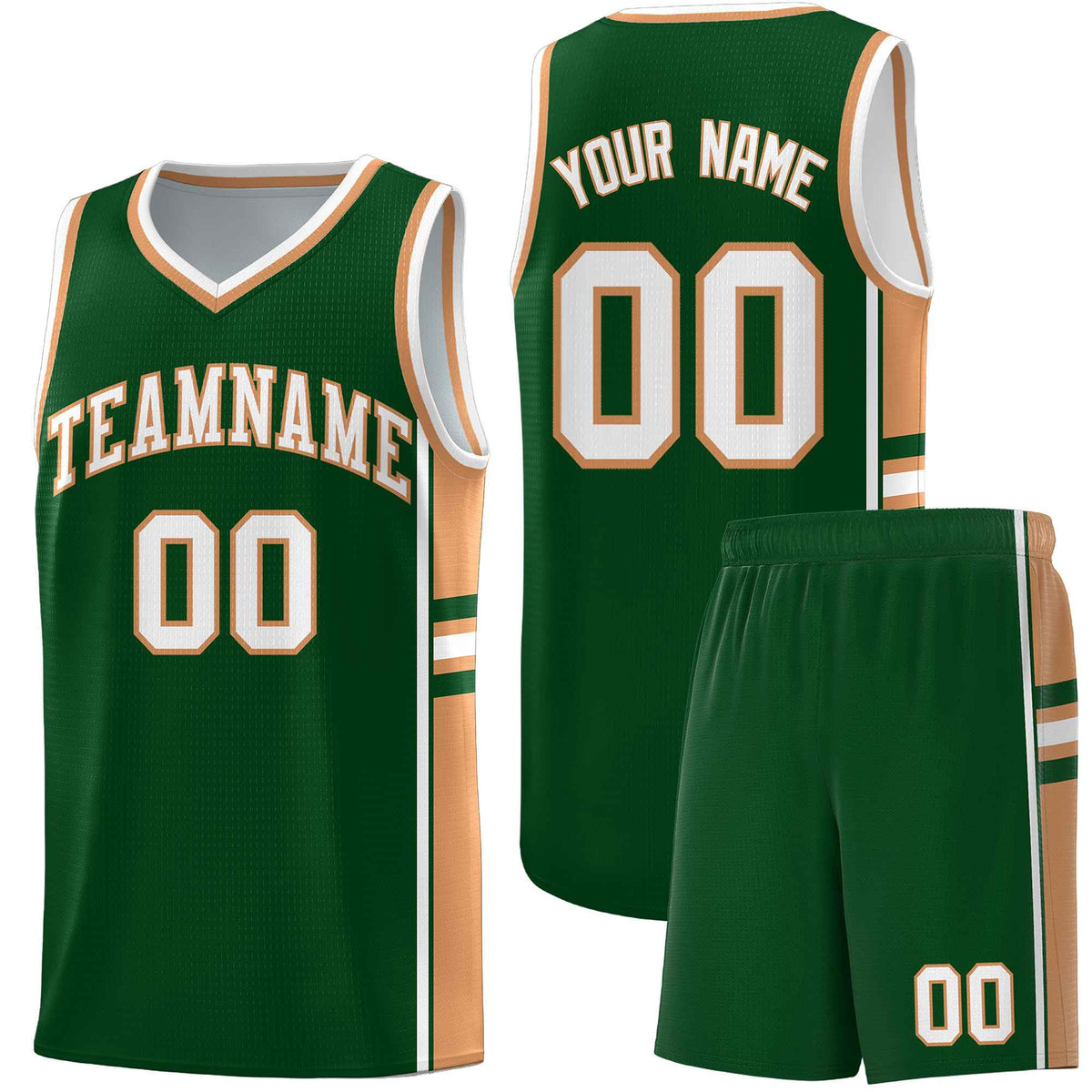 Custom Youth Basketball Jersey - Green Buckskin Brown Two-Tone Classic Varsity Uniform