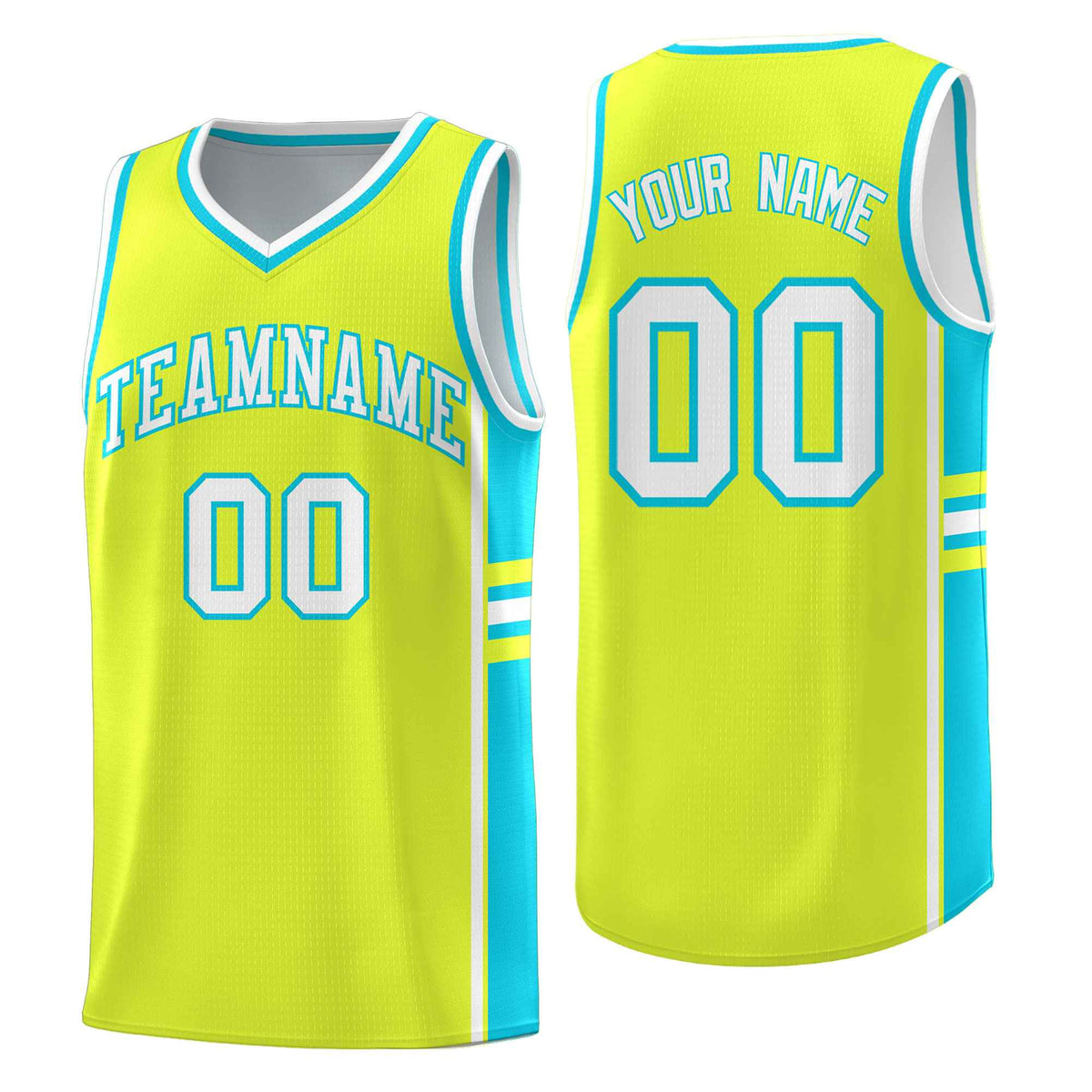 Custom Youth Basketball Jersey - Fluorescent Green Sky Blue Two-Tone Classic Varsity Uniform