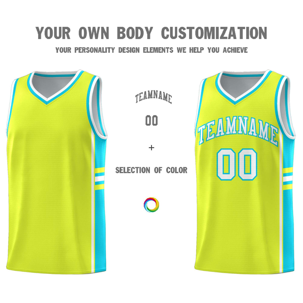 Custom Youth Basketball Jersey - Fluorescent Green Sky Blue Two-Tone Classic Varsity Uniform