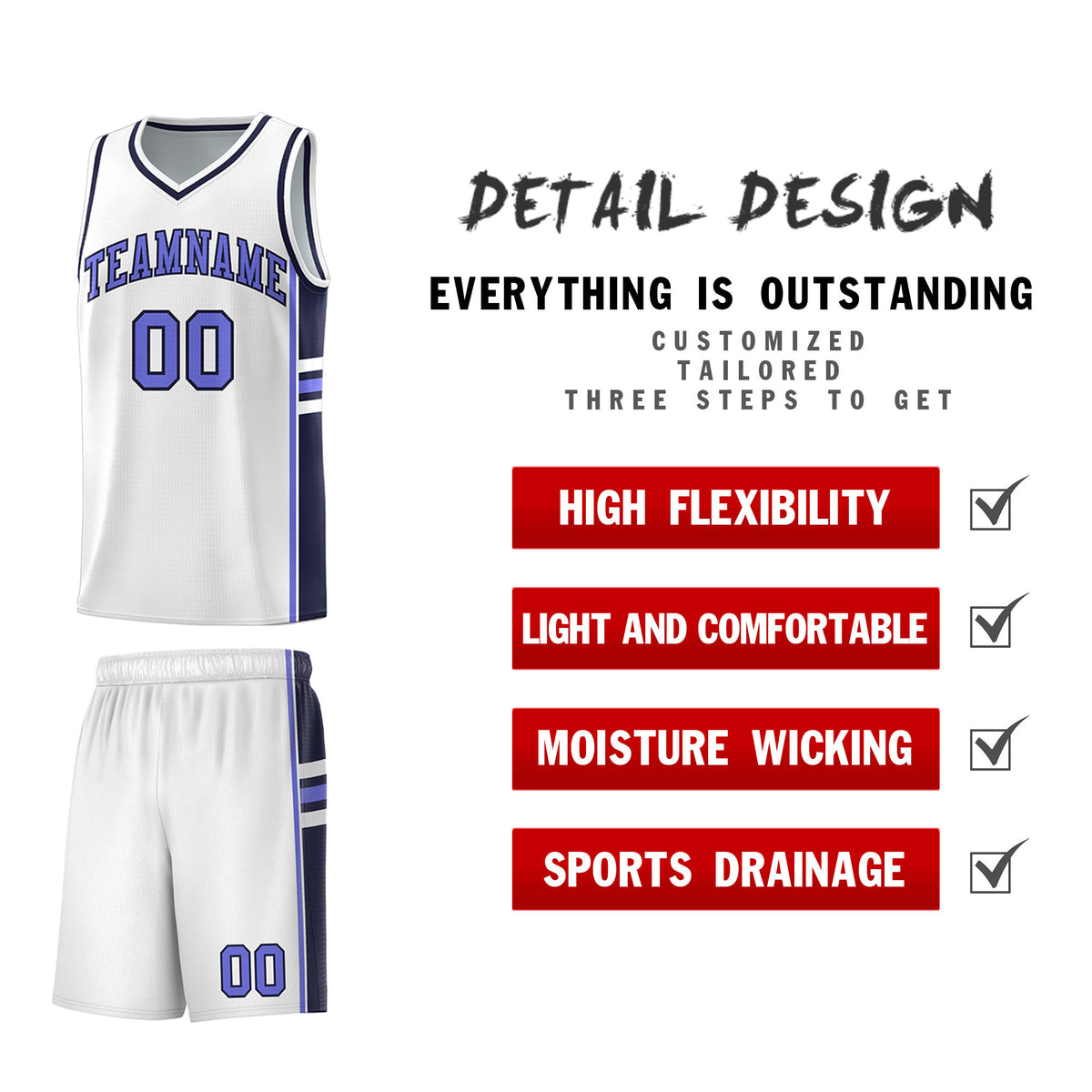 Custom Youth Basketball Jersey - White Navy Two-Tone Varsity Jersey Set