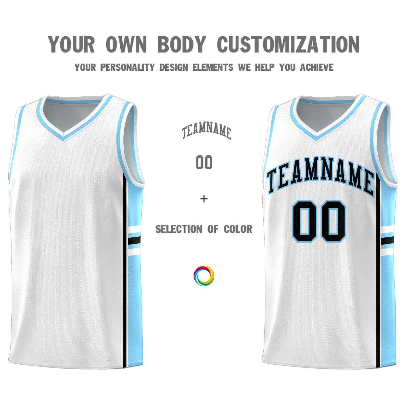 Custom Youth Basketball Jersey - White Light Blue Two-Tone Varsity Jersey Set