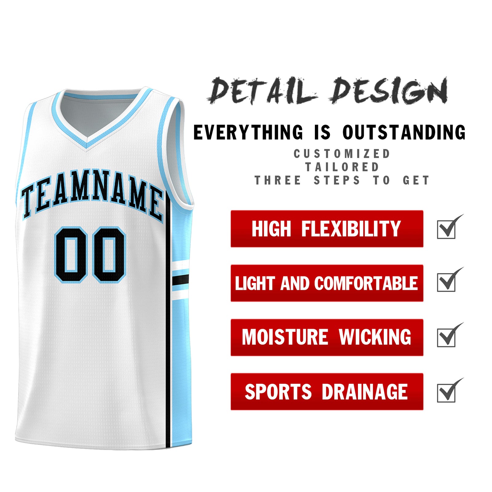 Custom Youth Basketball Jersey - White Light Blue Two-Tone Varsity Jersey Set