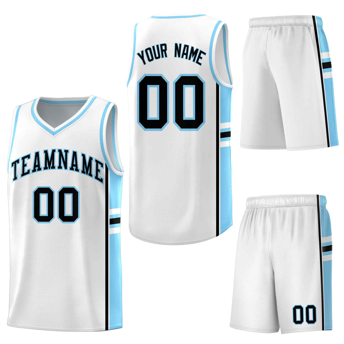 Custom White Light Blue Classic Color Block Breathable Varsity Uniform Basketball Jersey