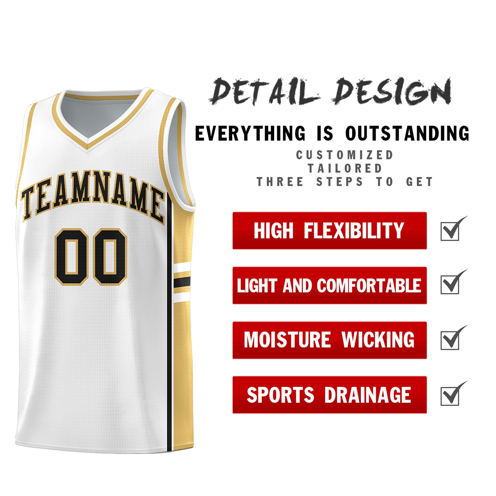 Custom Youth Basketball Jersey - White Old Gold Two-Tone Varsity Jersey Set
