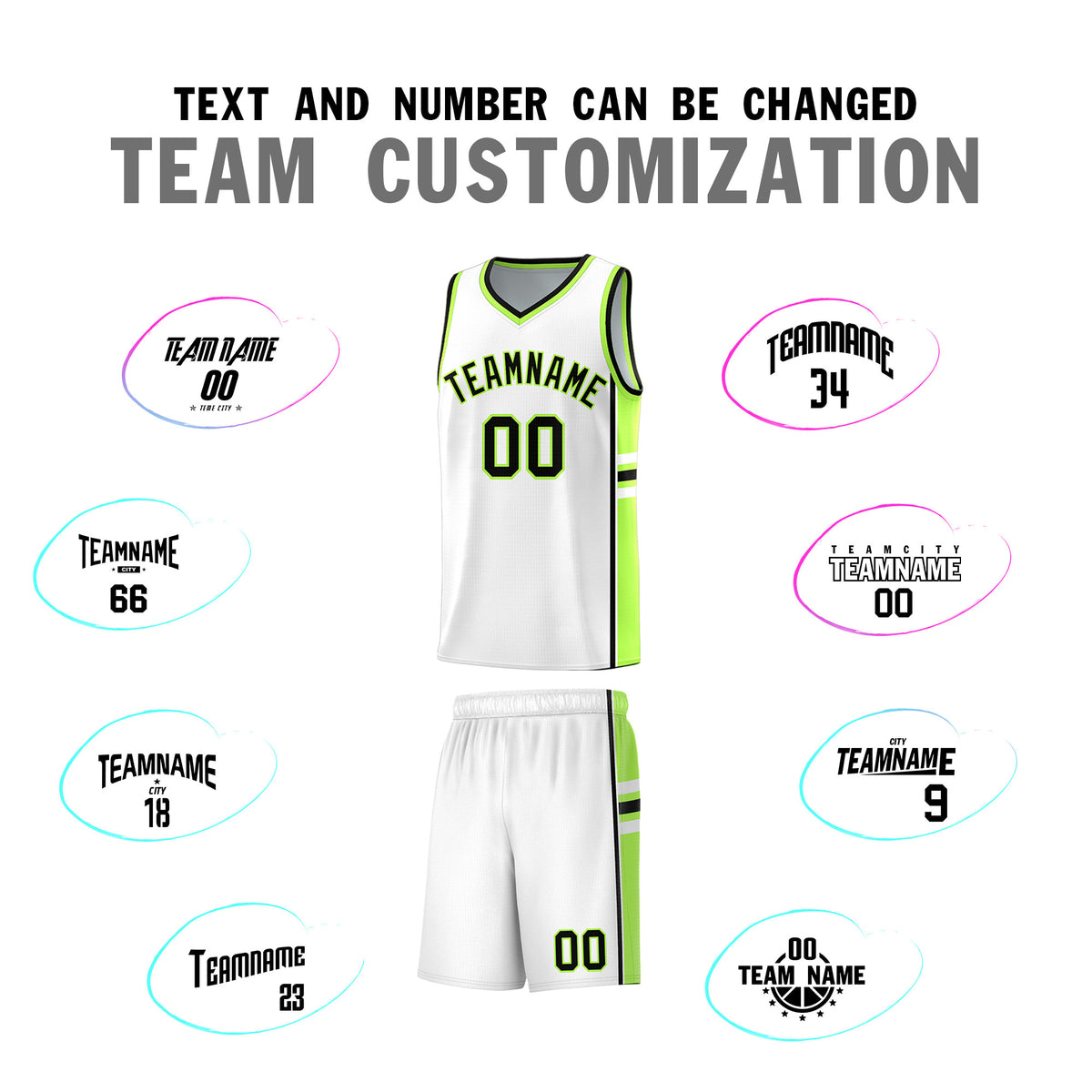 Custom Youth Basketball Jersey - White Fluorescent Green Two-Tone Varsity Jersey Set