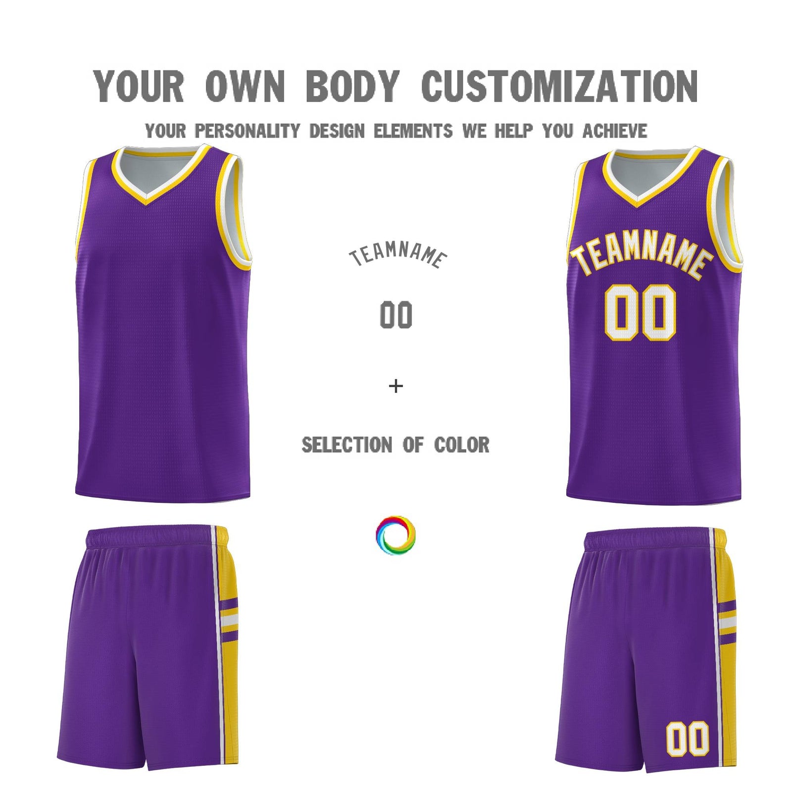 Custom Youth Basketball Jersey - Purple Gold Two-Tone Varsity Jersey Set