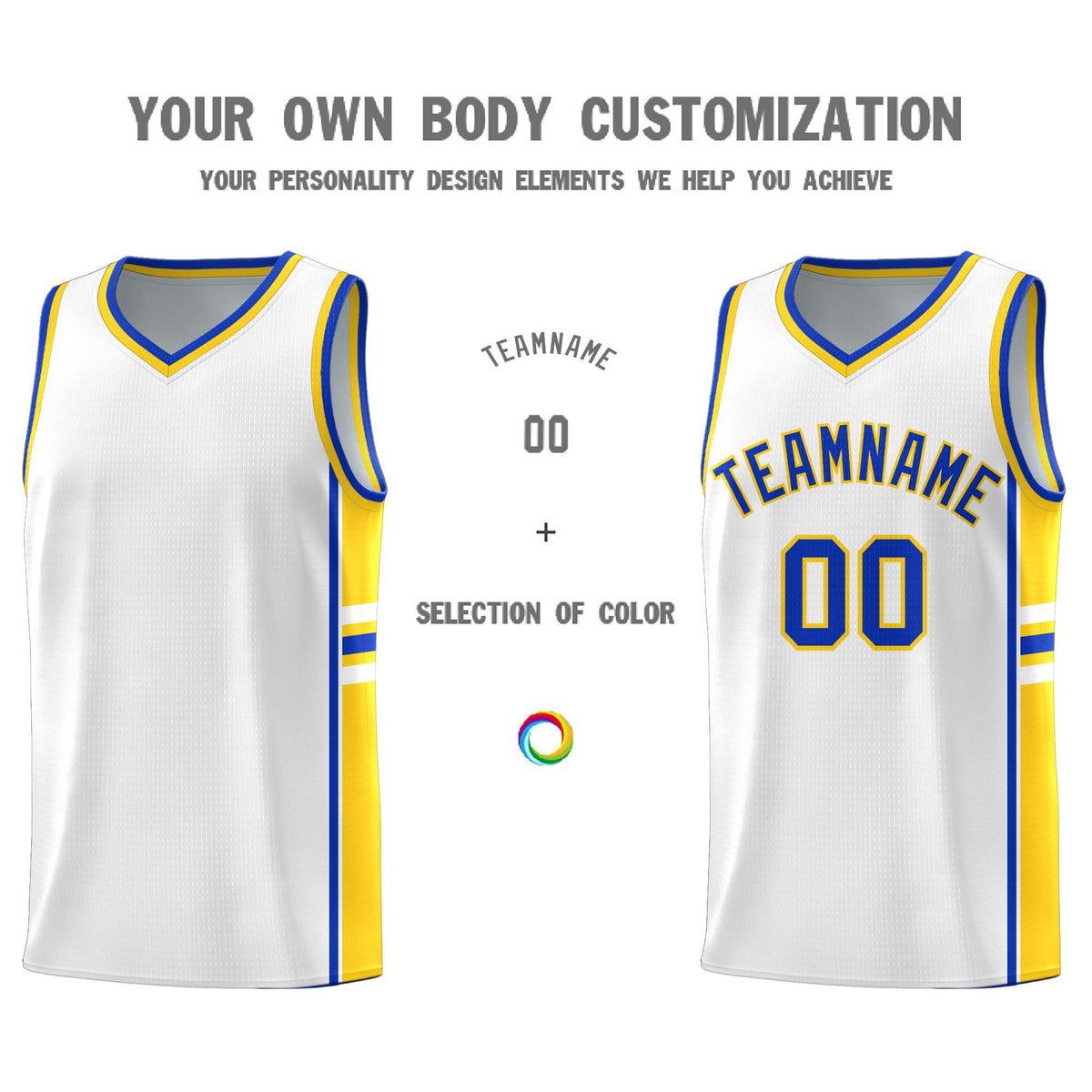 Custom Youth Basketball Jersey - White Gold Personalized Varsity Two-Tone Uniform