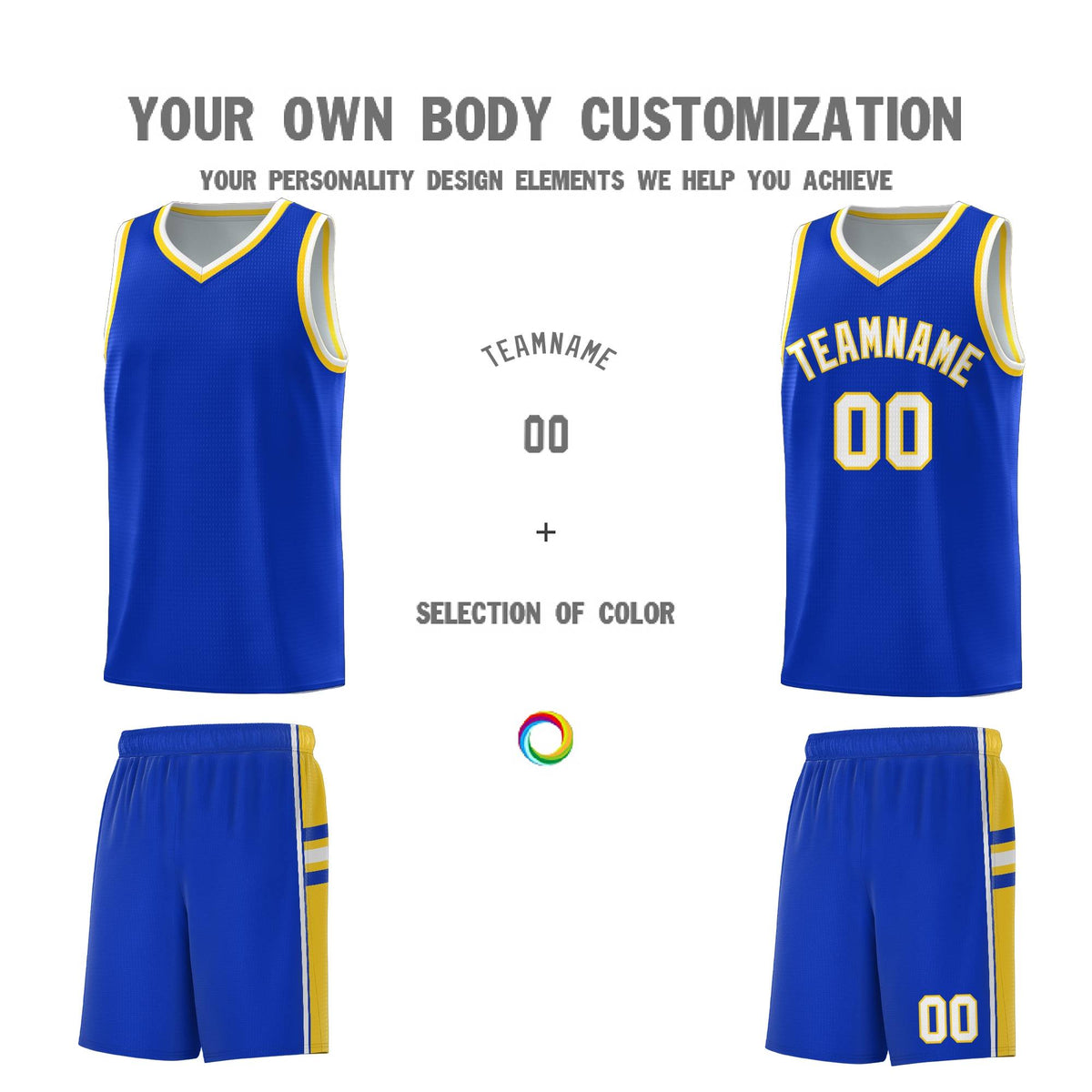 Custom Youth Basketball Jersey - Royal Gold Two-Tone Varsity Jersey Set