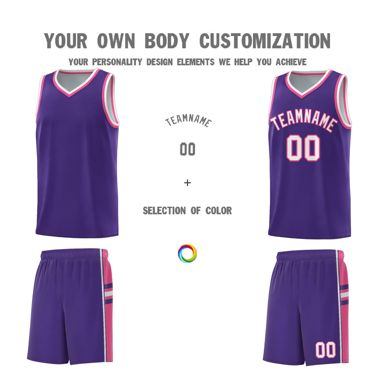 Custom Youth Basketball Jersey - Purple Pink Two-Tone Classic Varsity Uniform