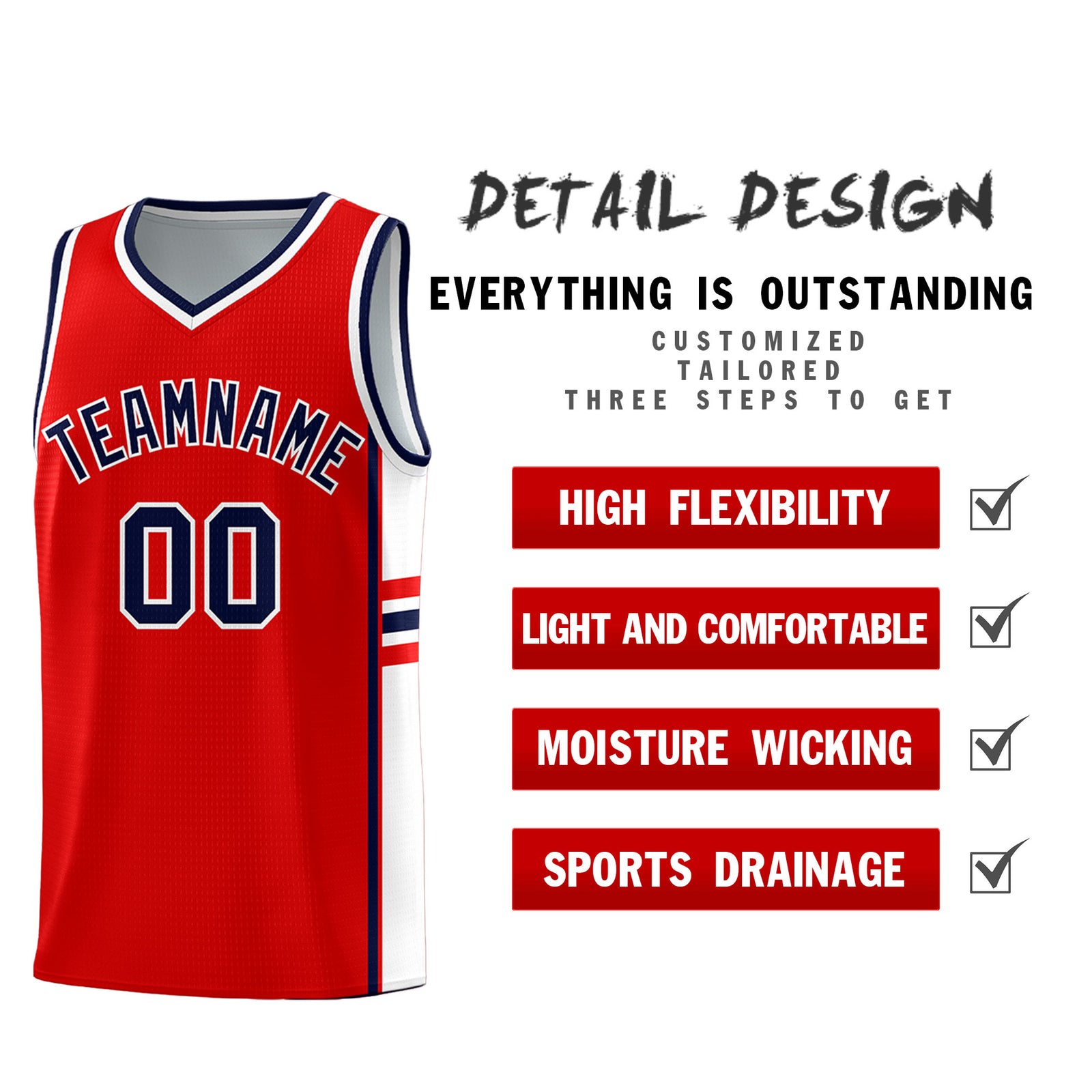 Custom Youth Basketball Jersey - Red White Two-Tone Classic Varsity Uniform