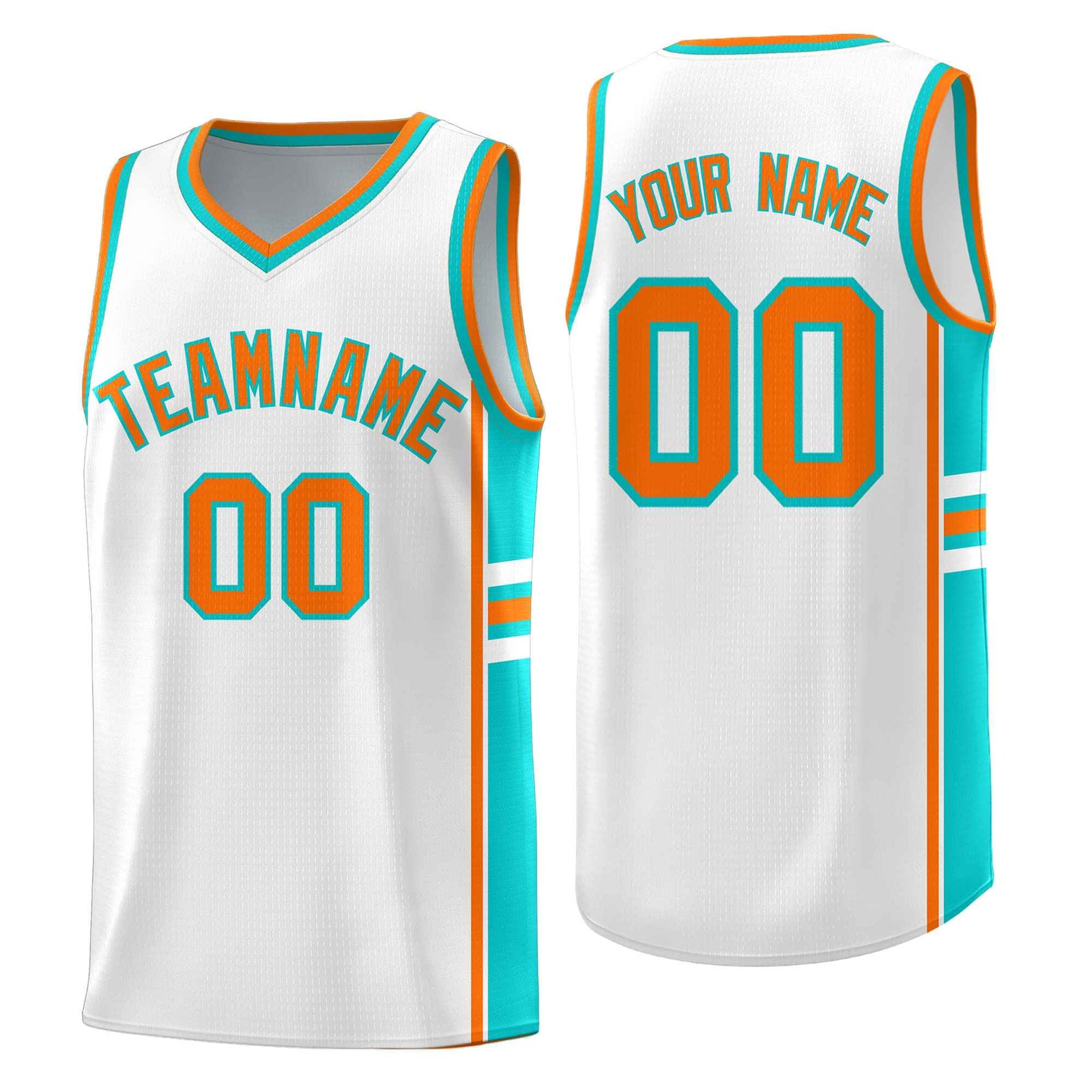 Custom Youth Basketball Jersey - White Aqua Personalized Varsity Two-Tone Uniform