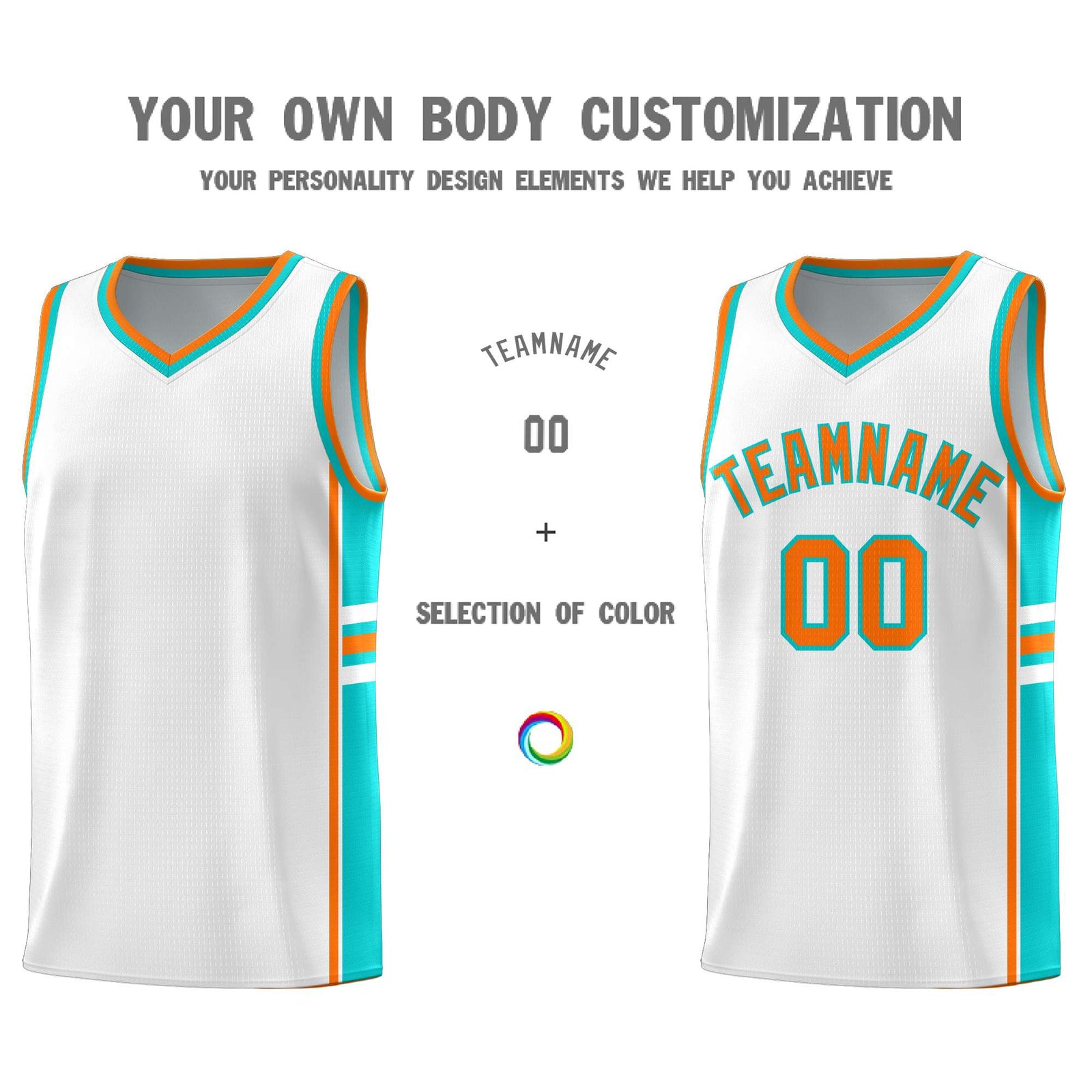 Custom Youth Basketball Jersey - White Aqua Personalized Varsity Two-Tone Uniform