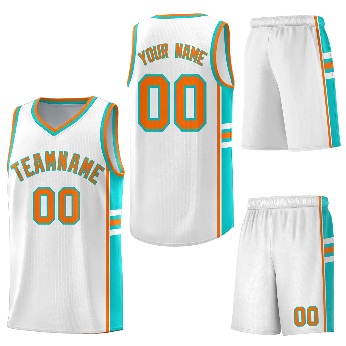 Custom White Aqua Classic Color Block Quick-Drying Varsity Uniform Basketball Jersey