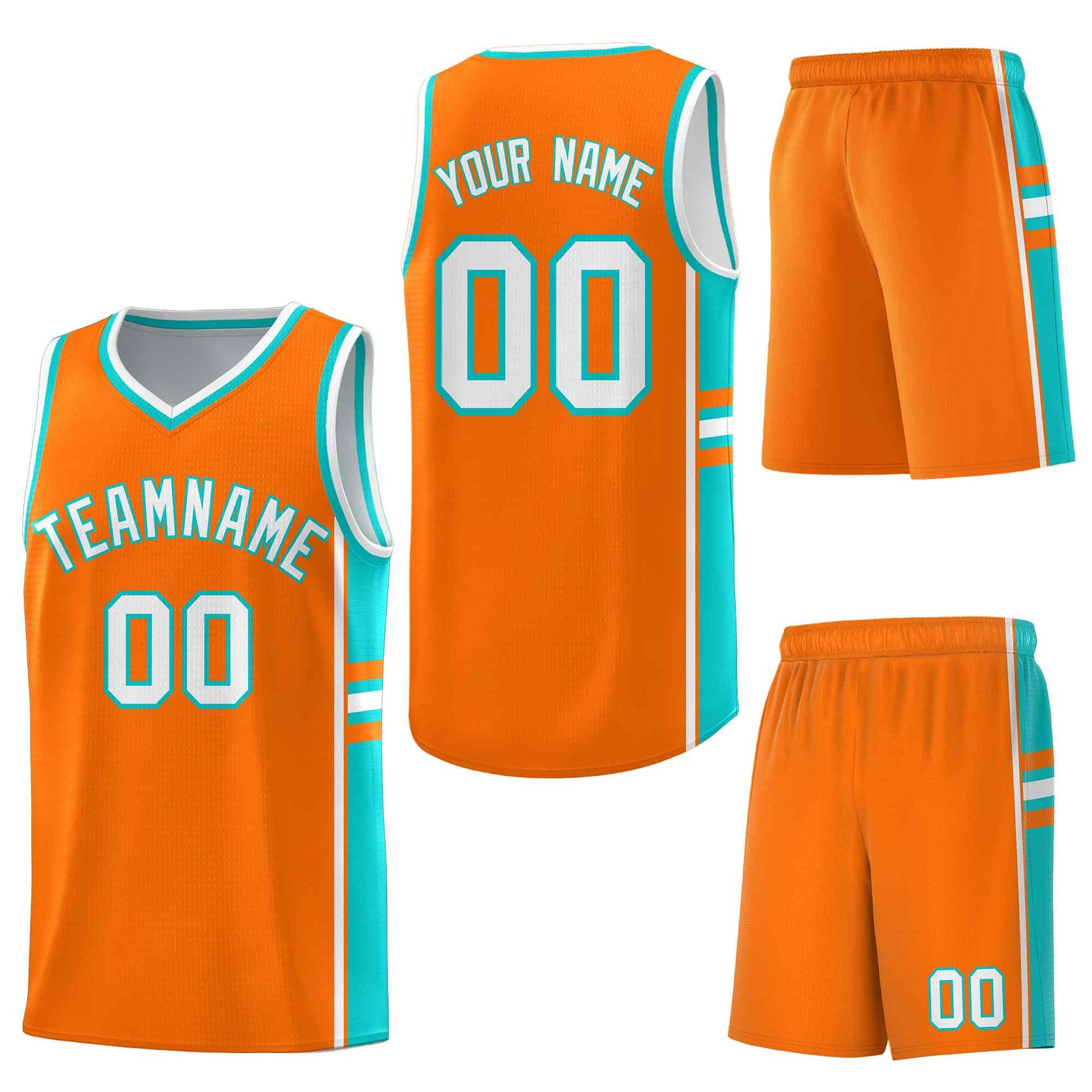 Custom Orange Aqua Classic Color Block Lightweight Personalized Uniform Basketball Jersey
