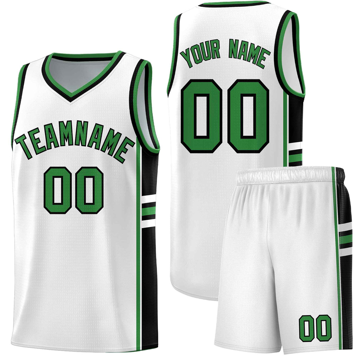 Custom Youth Basketball Jersey - White Kelly Green Two-Tone Varsity Jersey Set