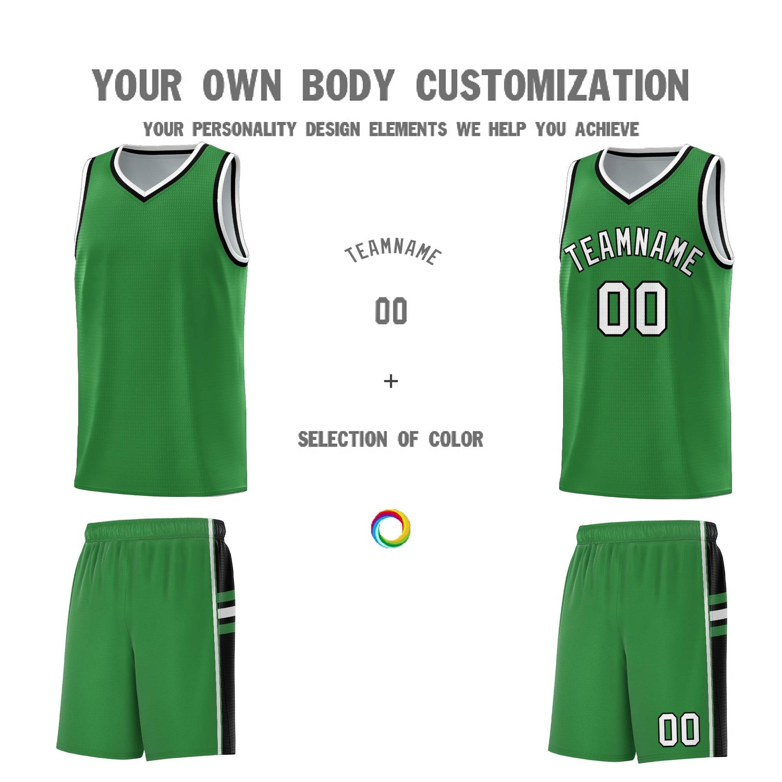 Custom Youth Basketball Jersey - Kelly Green Black Two-Tone Varsity Jersey Set