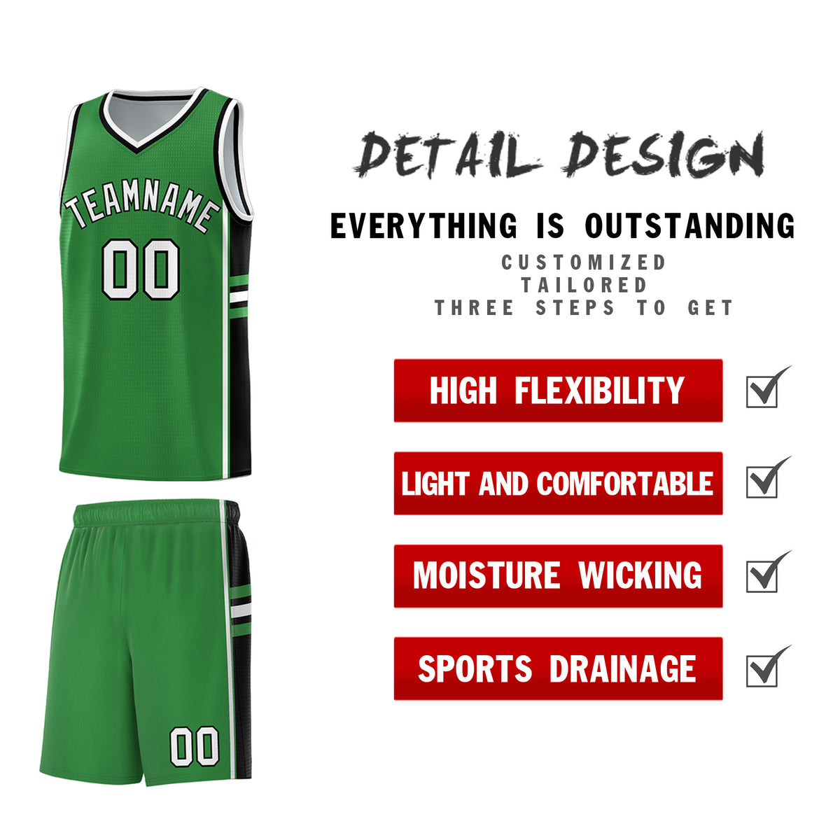 Custom Youth Basketball Jersey - Kelly Green Black Two-Tone Varsity Jersey Set