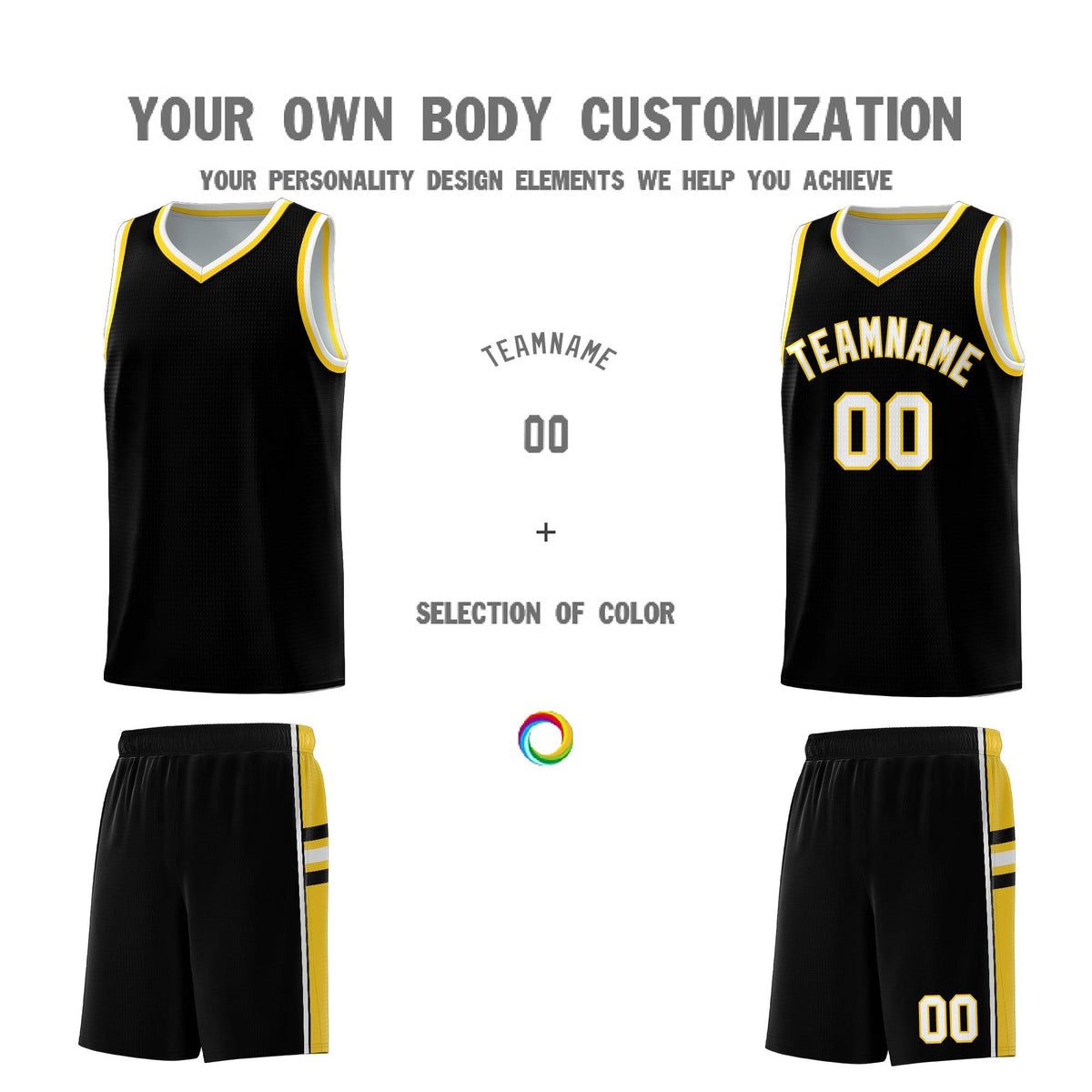 Custom Youth Basketball Jersey - Black Gold Two-Tone Varsity Jersey Set