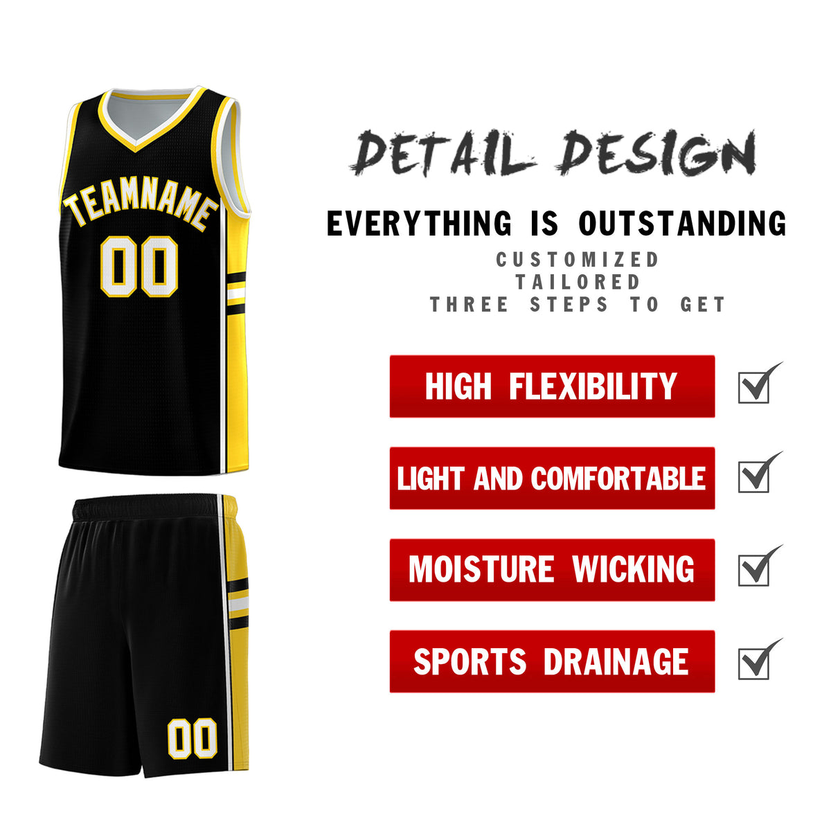 Custom Youth Basketball Jersey - Black Gold Two-Tone Varsity Jersey Set