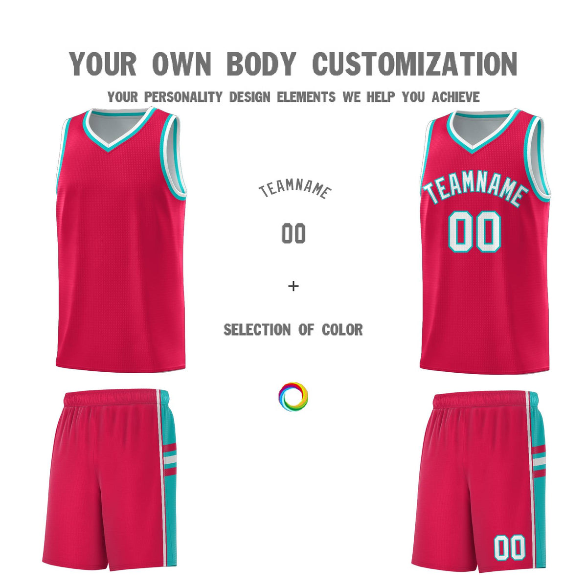 Custom Youth Basketball Jersey - Red Aqua Two-Tone Varsity Jersey Set