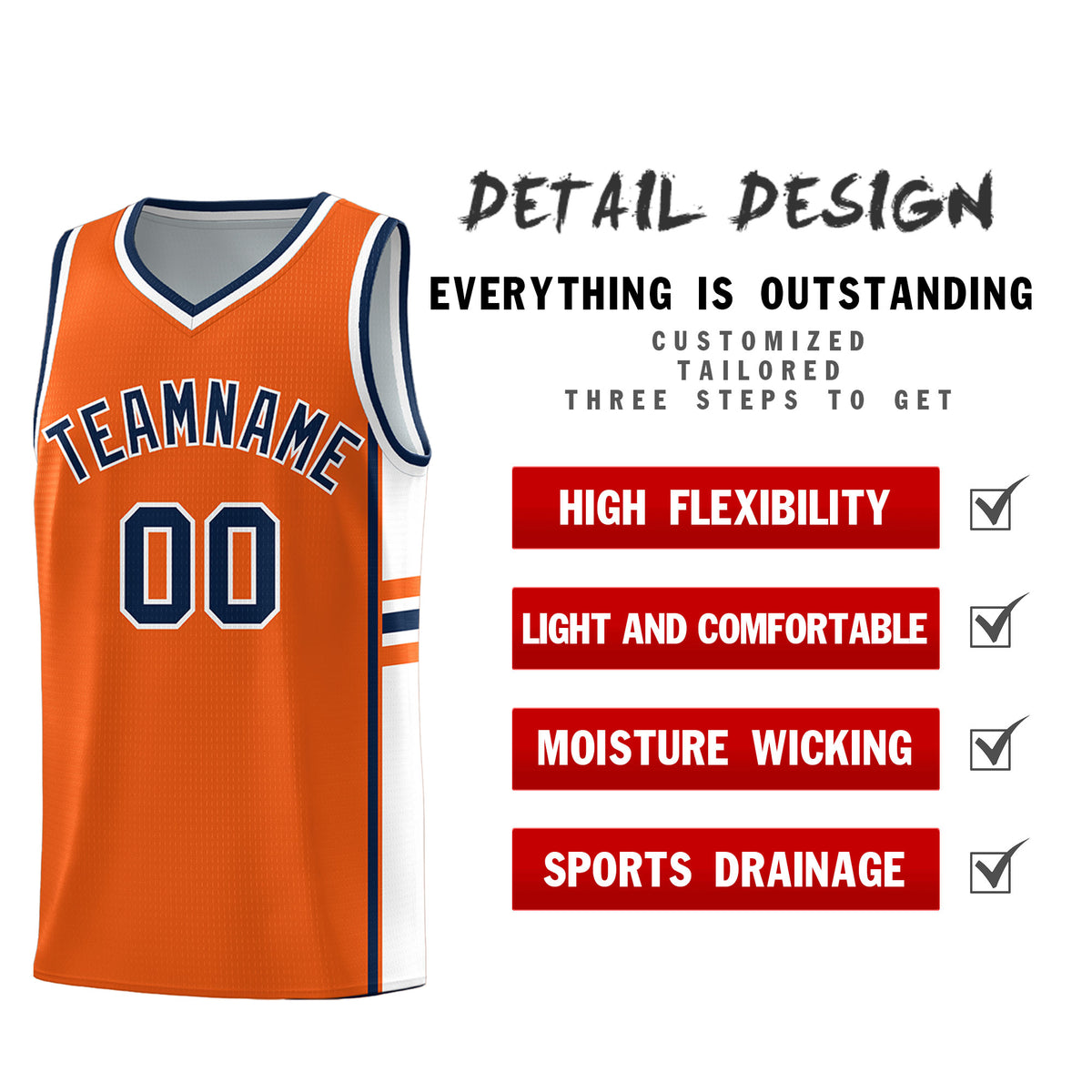 Custom Youth Basketball Jersey - Orange White Two-Tone Classic Varsity Uniform