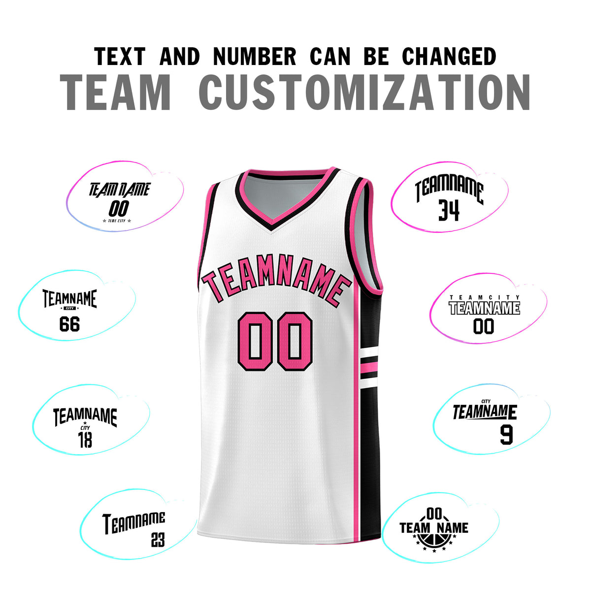 Custom Youth Basketball Jersey - White Pink Personalized Varsity Two-Tone Uniform