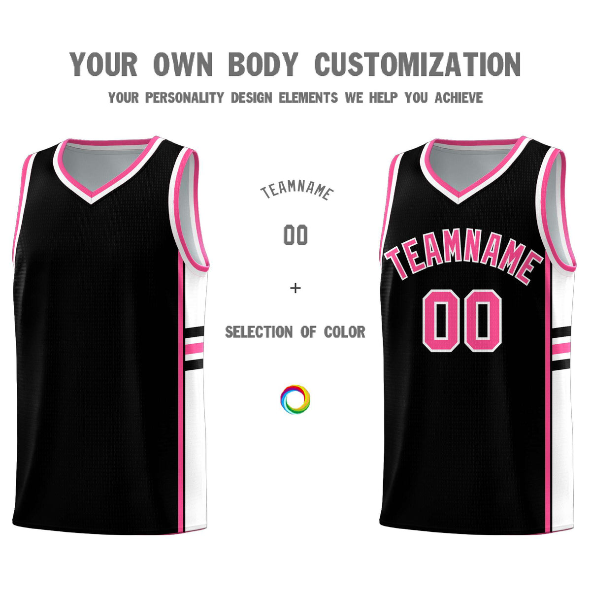 Custom Youth Basketball Jersey - Black Pink Two-Tone Classic Varsity Uniform
