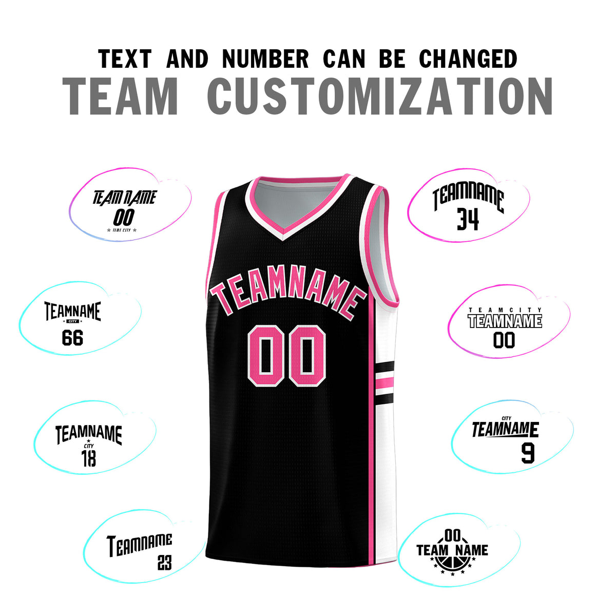Custom Youth Basketball Jersey - Black Pink Two-Tone Classic Varsity Uniform