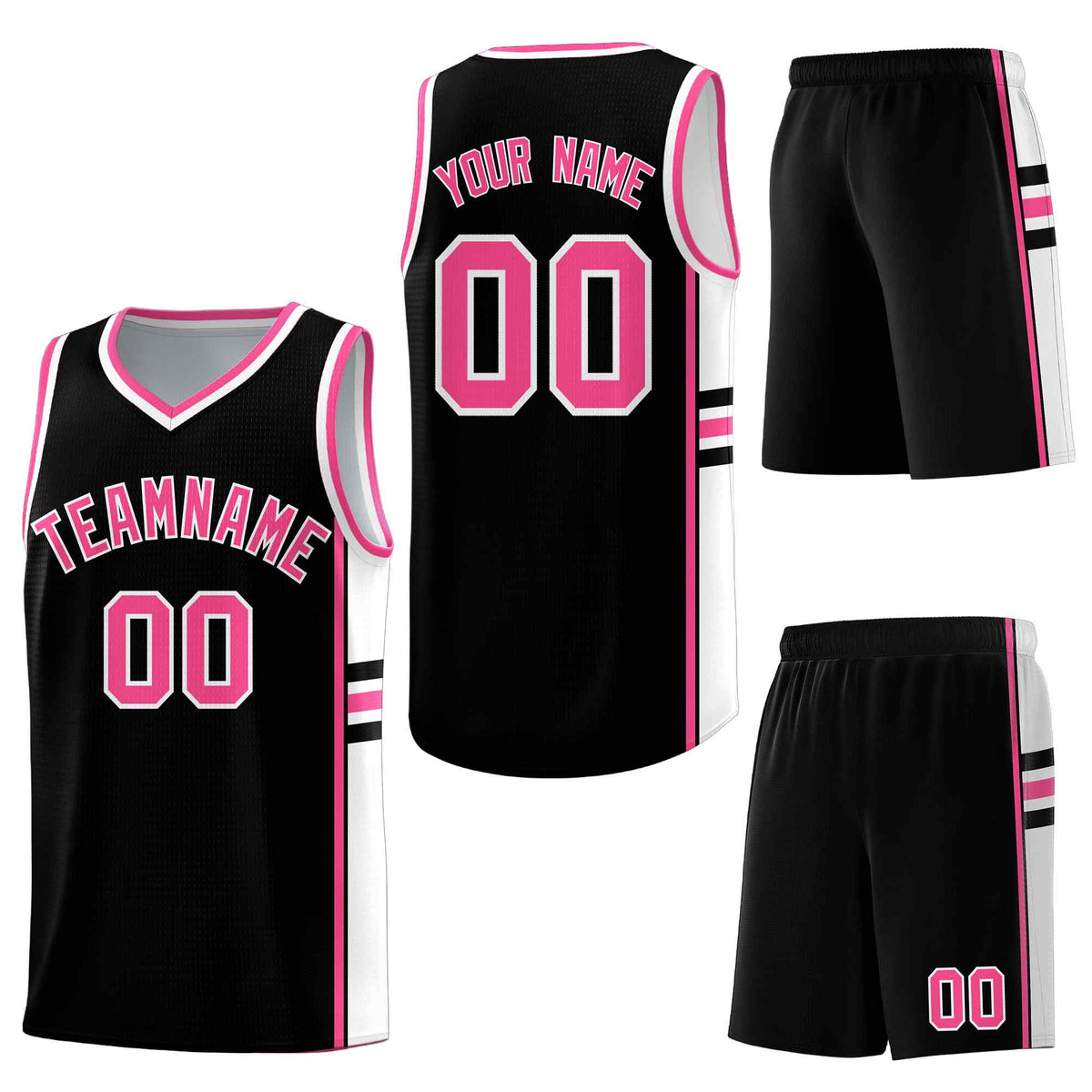 Custom Black Pink Classic Color Block Drapable Personalized Uniform Basketball Jersey