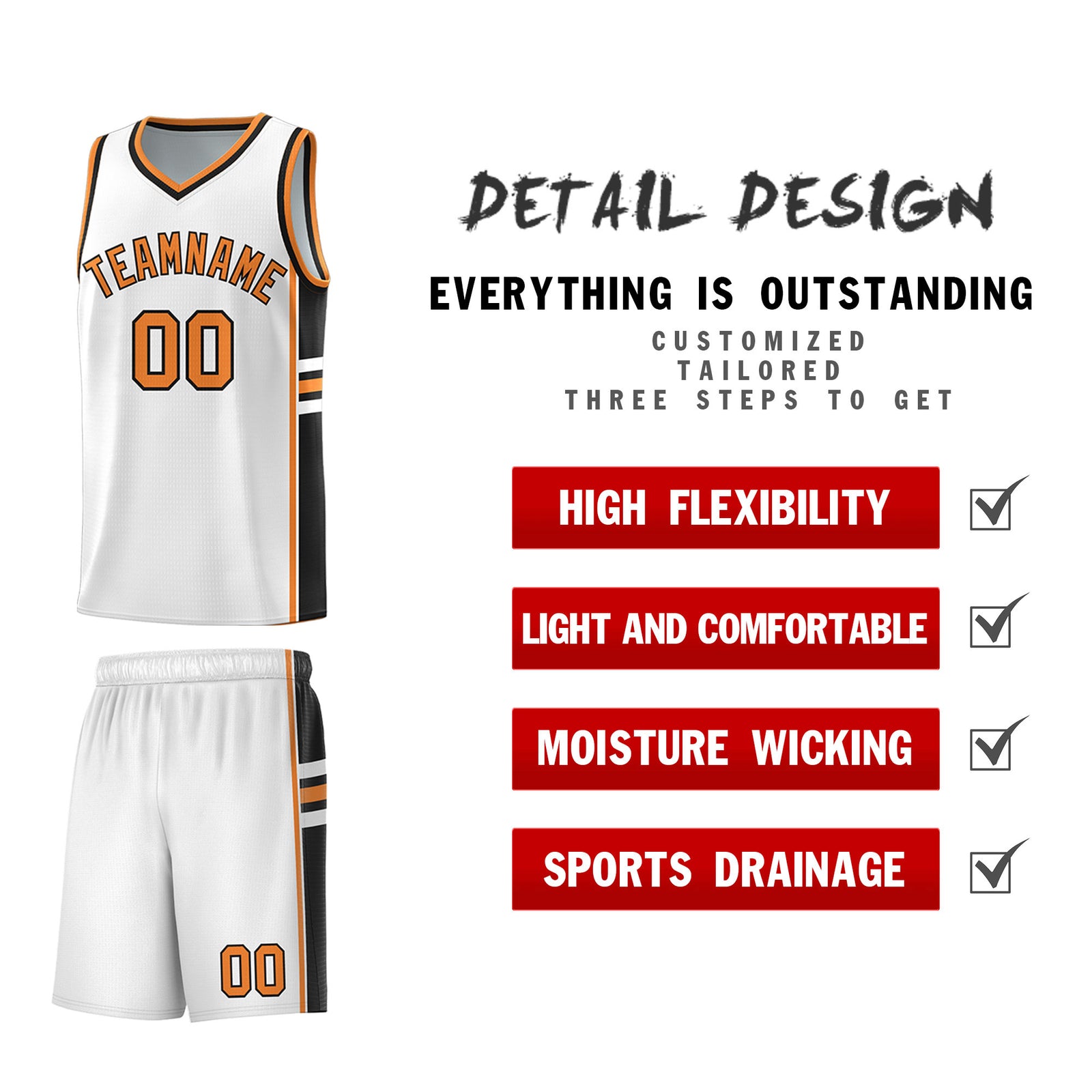 Custom Youth Basketball Jersey - White Gold Orange Personalized Varsity Two-Tone Uniform