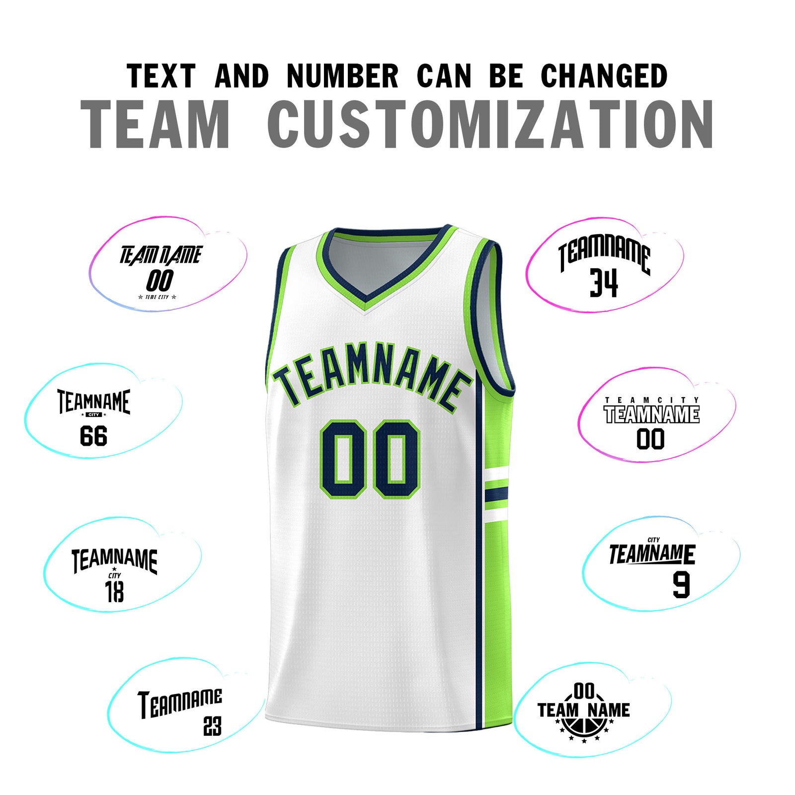 Custom Youth Basketball Jersey - White Fluorescent Green Two-Tone Varsity Jersey Set