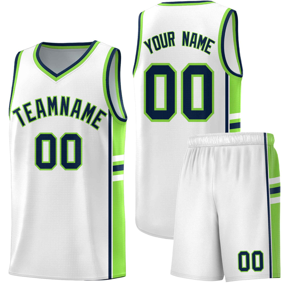 Custom Youth Basketball Jersey - White Fluorescent Green Two-Tone Varsity Jersey Set