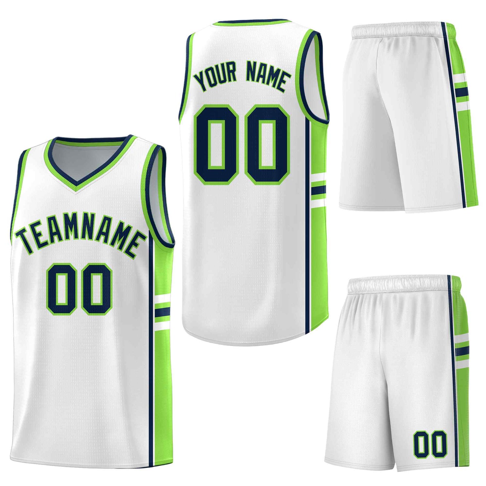 Custom White Fluorescent Green Classic Color Block Wrinkle-Resistant Personalized Uniform Basketball Jersey