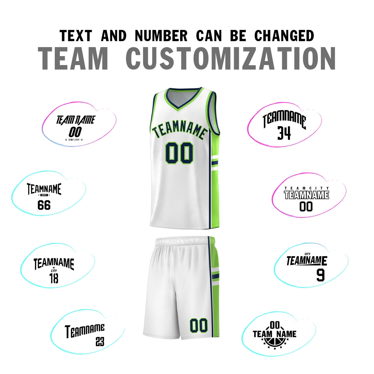 Custom Youth Basketball Jersey - White Fluorescent Green Two-Tone Varsity Jersey Set