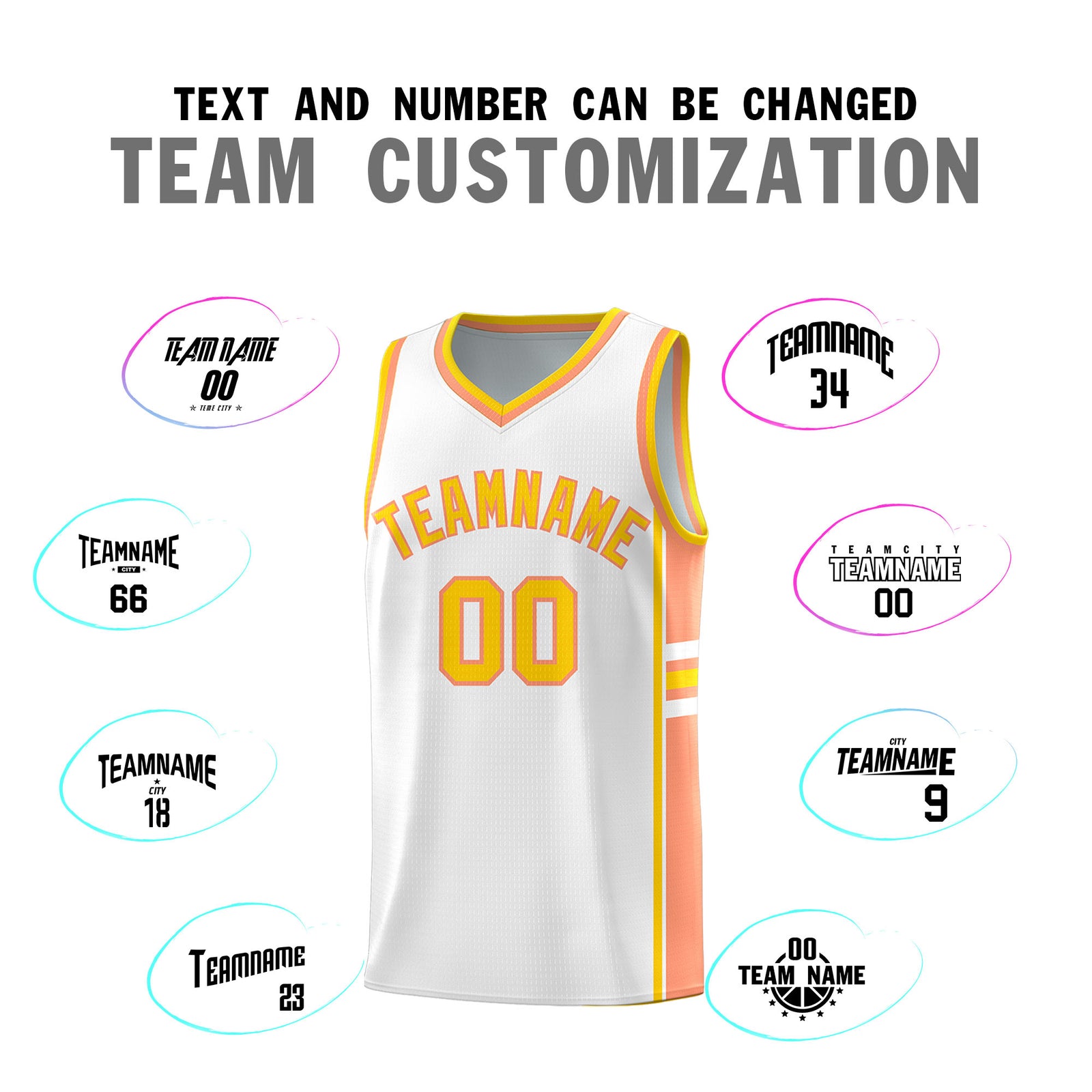 Custom Youth Basketball Jersey - White Light Orange Two-Tone Varsity Jersey Set