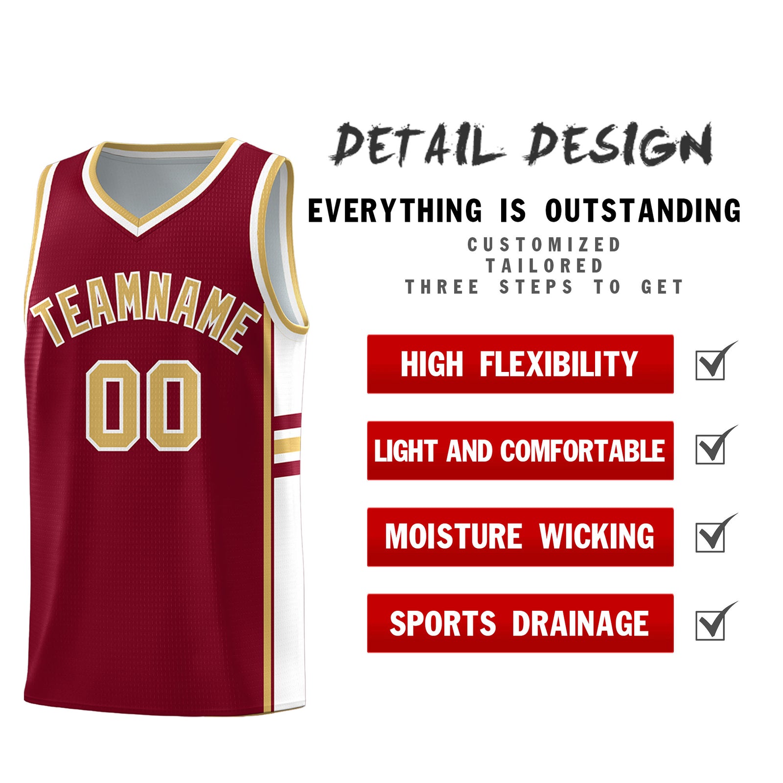 Custom Youth Basketball Jersey - Crimson Old Gold Personalized Varsity Two-Tone Uniform