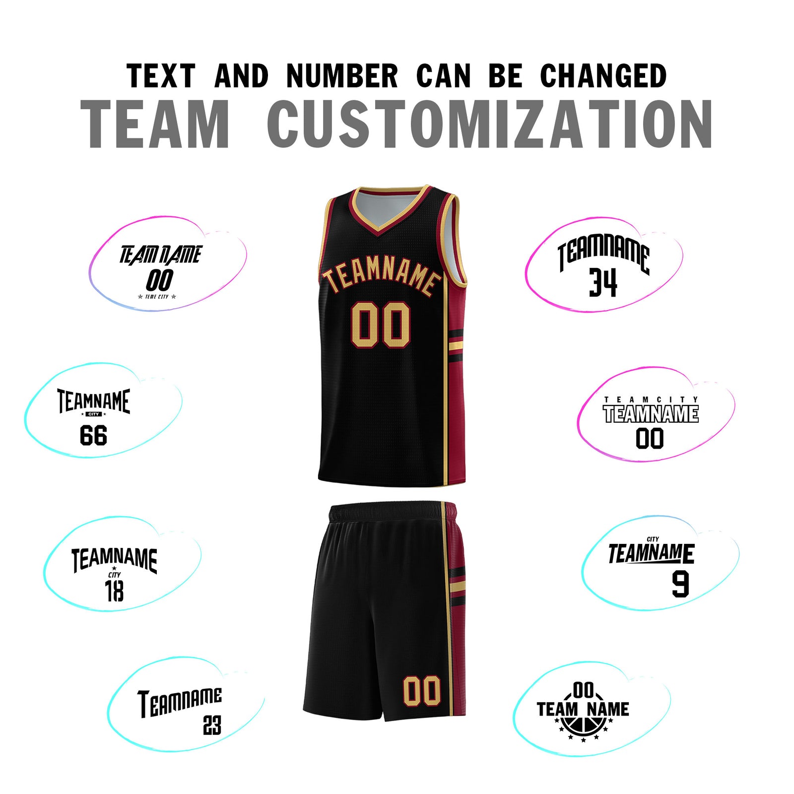 Custom Youth Basketball Jersey - Black Crimson Two-Tone Varsity Jersey Set