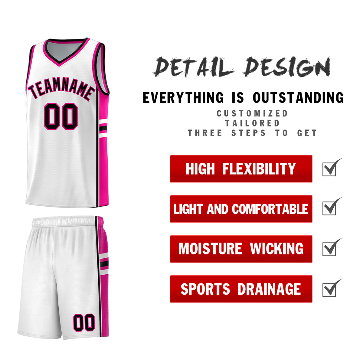 Custom Youth Basketball Jersey - White Pink Two-Tone Varsity Jersey Set