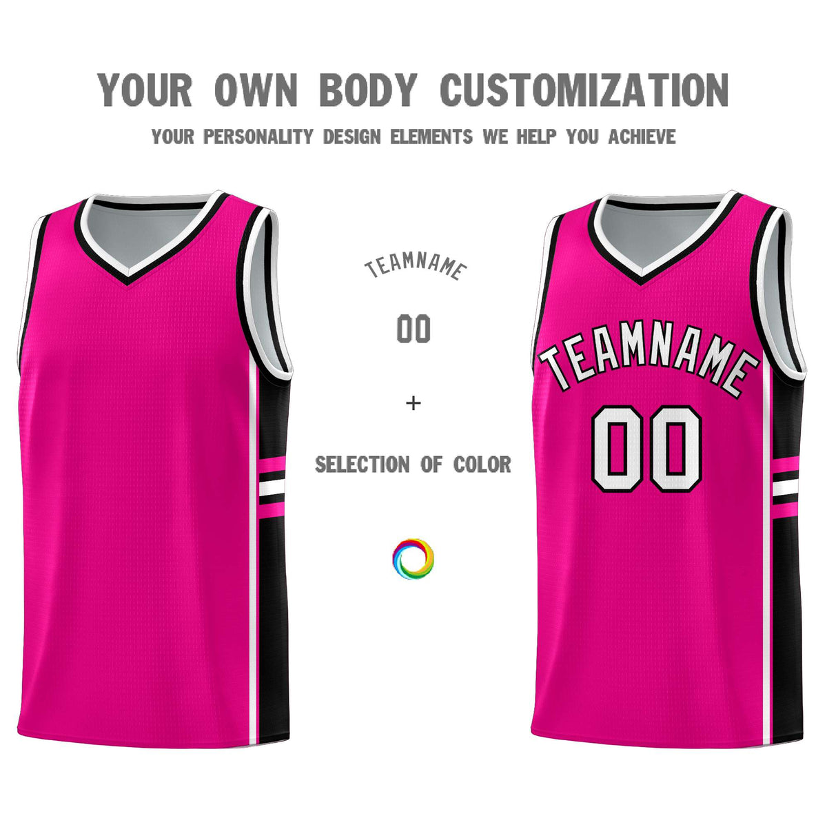 Custom Youth Basketball Jersey - Pink Black Personalized Varsity Two-Tone Uniform